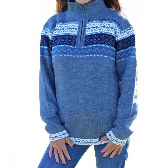 NEW ARTESANIA quarter zip alpaca sweater in blue